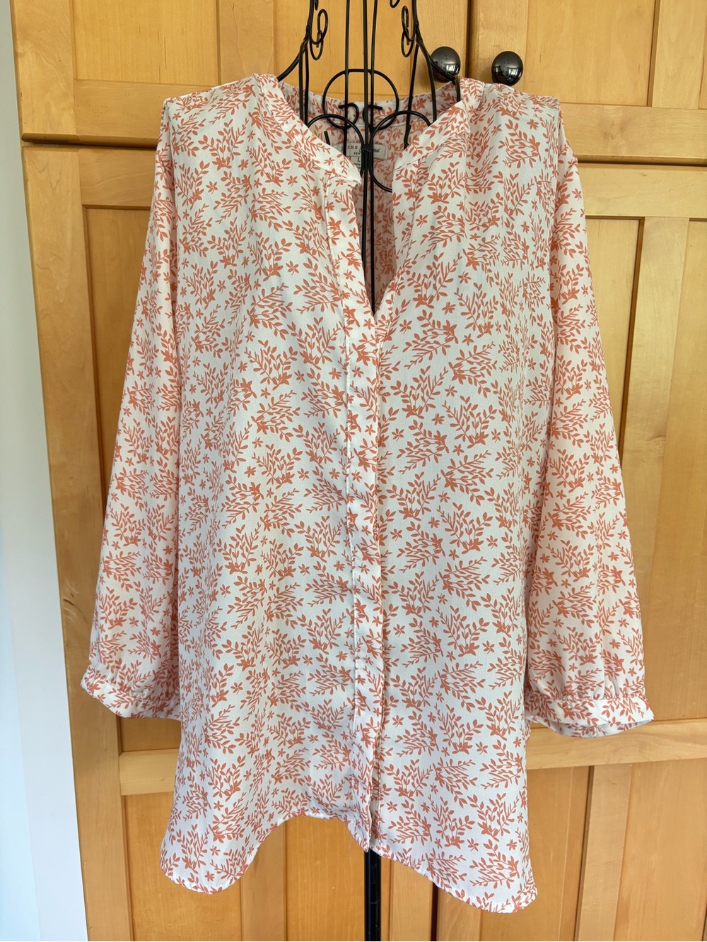 Jachs White Blouse with peach Leaf Print